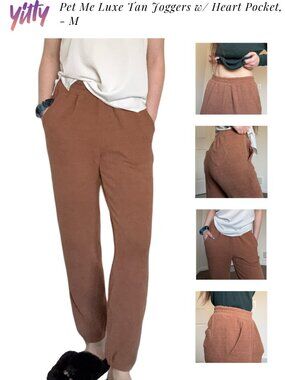 Yitty Pet Me Luxe Tan Joggers – Heart Pocket, High Waisted M